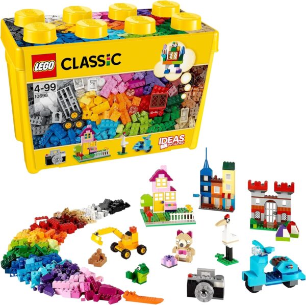 LEGO Classic Large Creative Brick Storage Box Set, Building Toys for 4 Plus Year Old Boys & Girls, Creative Construction Kit with Windows, Doors, Wheels and a Green Baseplate, Gift for Kids 10698