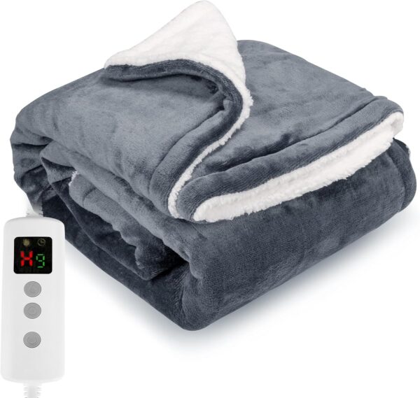 Heated Electric Throw Blanket 160x130cm – Dark Grey Flannel Sherpa