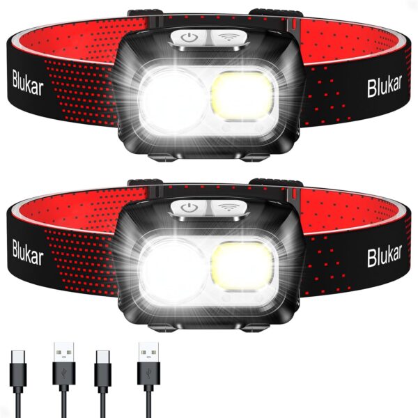 Blukar Rechargeable Head Torch – 2 Pack, 2000L, 8 Modes