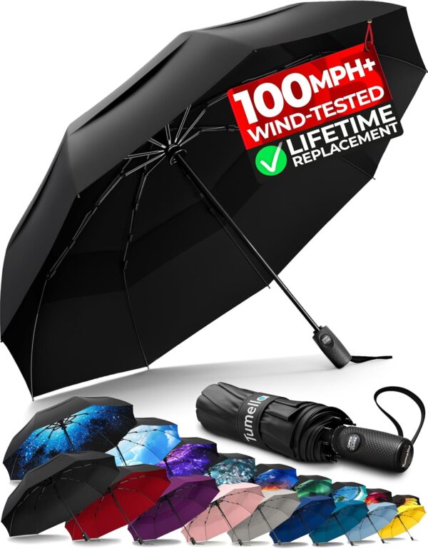 TUMELLA Windproof Compact Travel Umbrella – 100MPH Wind-Tested